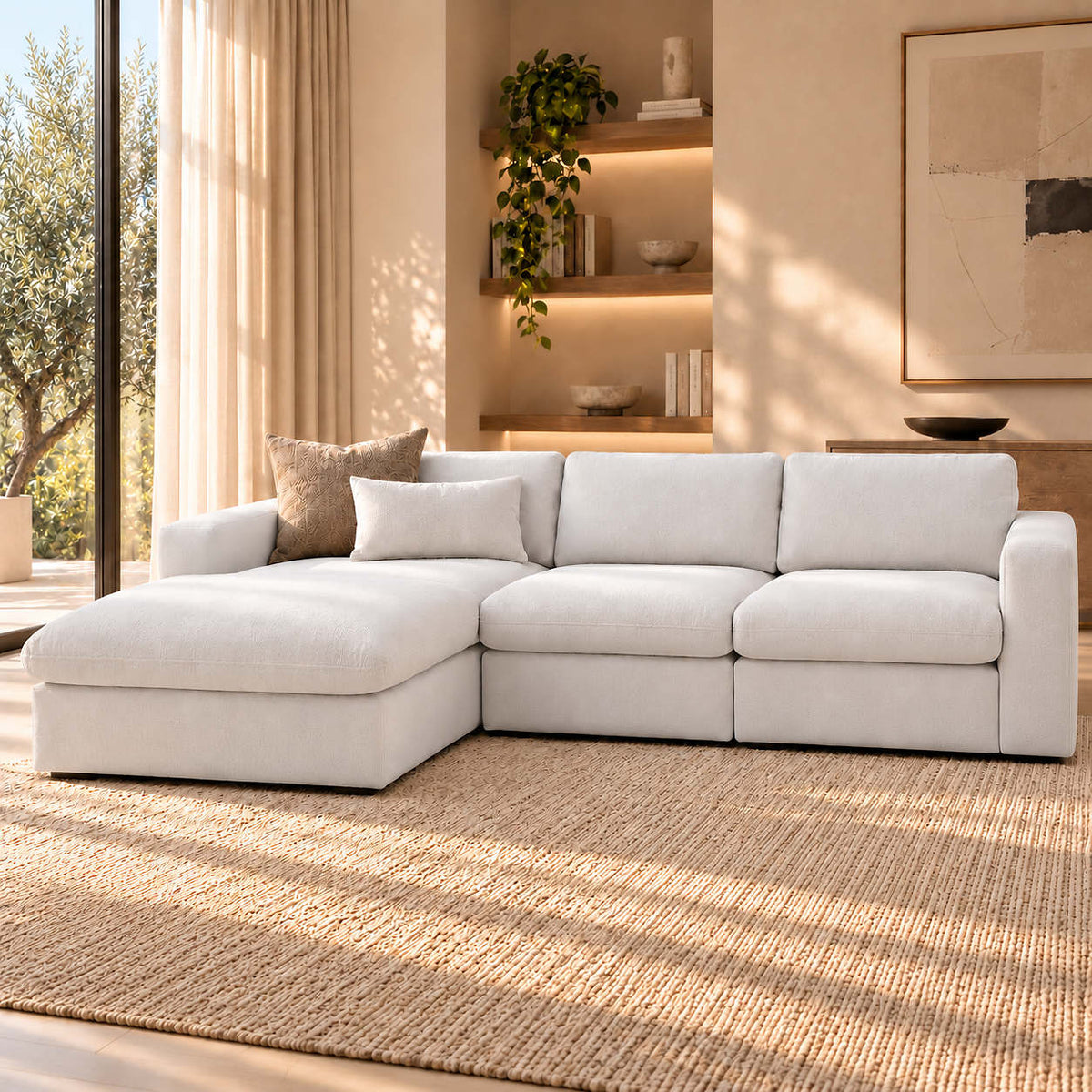Marlow Fabric Couch | Sesame beige Leather Gallery