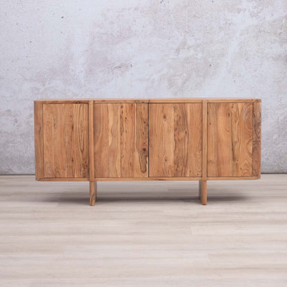 Leather Gallery Baltic Sideboard in Acacia wood, featuring four doors, a warm natural finish, and tapered legs.