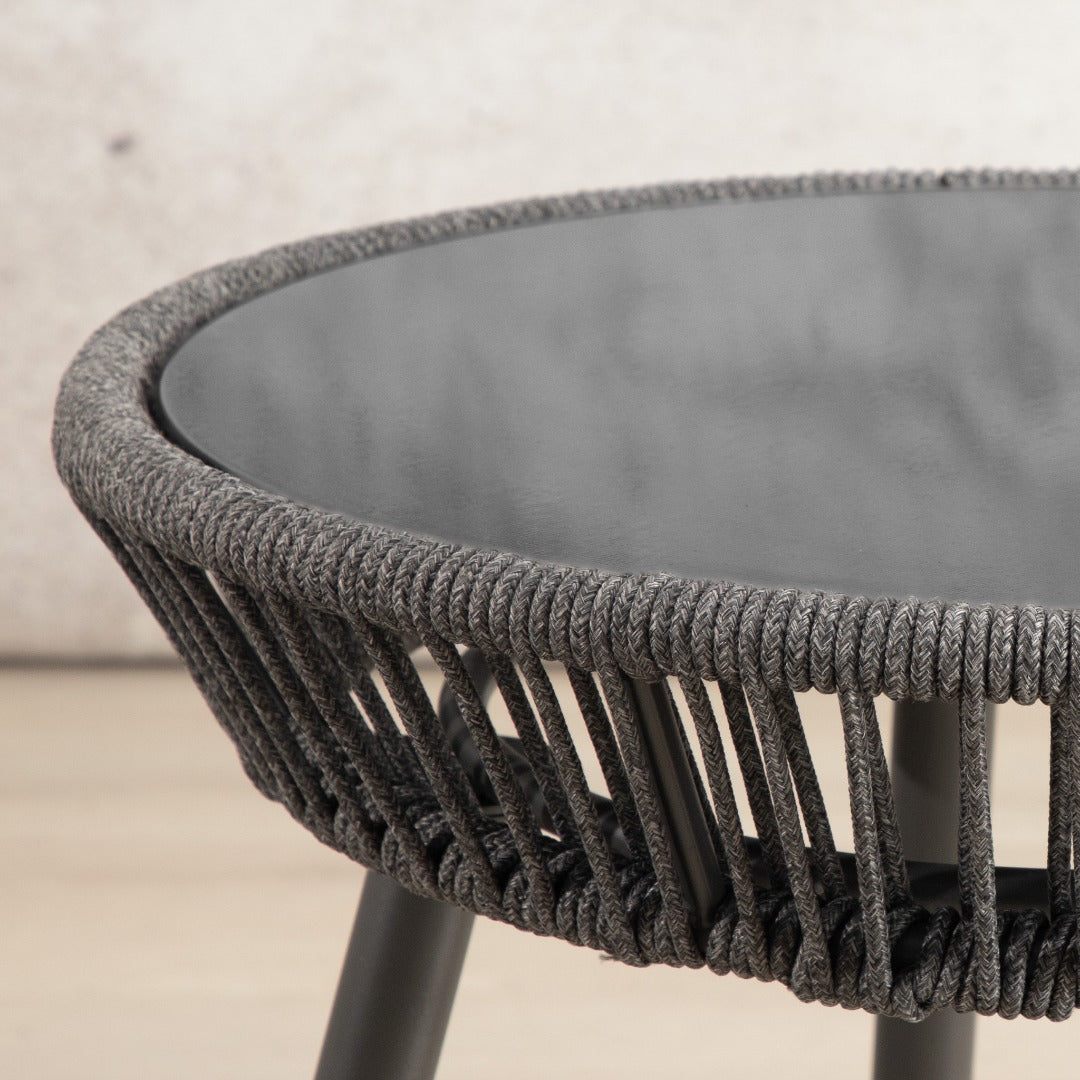 Marlin Patio Chairs and Table, Set of 3 – Black, shown in a modern, minimalist patio space. | Patio chairs and table, patio lounge set, patio furniture, patio chairs, outdoor chairs, outdoor chairs for sale