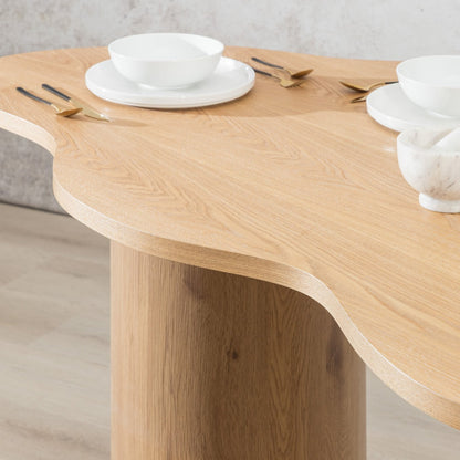 Elodie dining table styled with white crockery showing natural wood finish. | dining tables, wood dining room table, 4 seater dining table, modern dining table