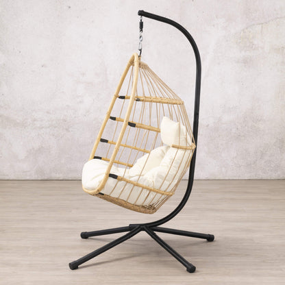Side view of  the beige Madison Hanging Chair | Patio chairs, hanging chairs for sale, hanging chair, outdoor seating 