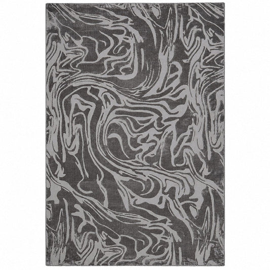 Gallery Everyday Marmora Rug in Fossil Grey, featuring a swirling marble-inspired pattern in layered grey tones.