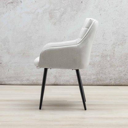 Side profile of Octavia light grey fabric dining chair showing curved armrest. |  dining chairs, dining chairs south africa