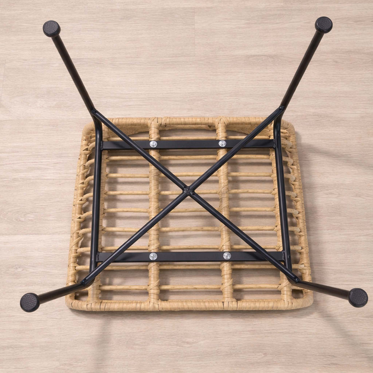 Gallery Everyday Sedona Patio Chairs and Table Set of 3, showing the woven stool with black metal legs.