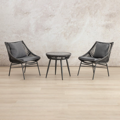Solara Patio Chairs and Table, Set of 3 – Black, shown in a modern, minimalist patio space. | Patio chairs and table, patio lounge set, patio furniture, patio chairs, outdoor chairs