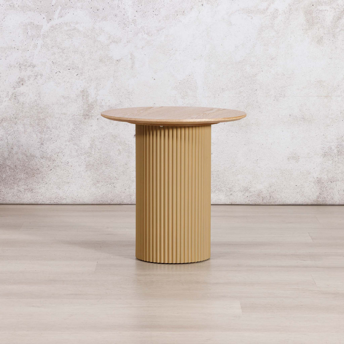 Gallery Everyday Sybil Side Table in Natural, featuring a round light wood top and fluted cylindrical pedestal base.