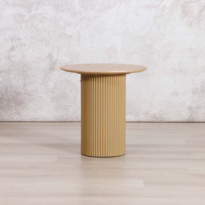 Gallery Everyday Sybil Side Table in Natural, featuring a round light wood top and fluted cylindrical pedestal base.
